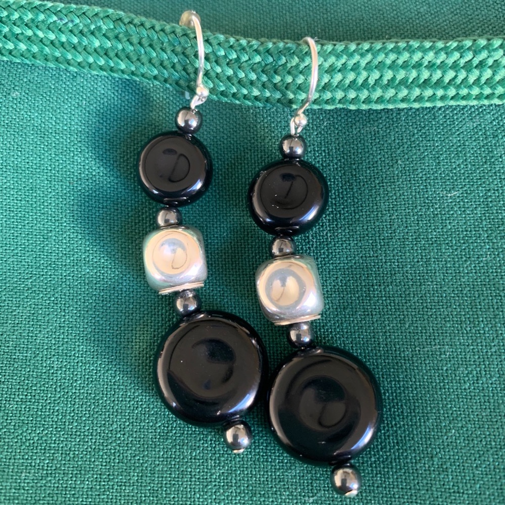 QVC sterling silver and black earrings